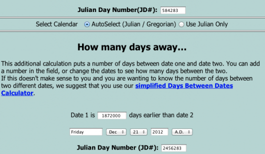 Screenshot from Julian Date calculator